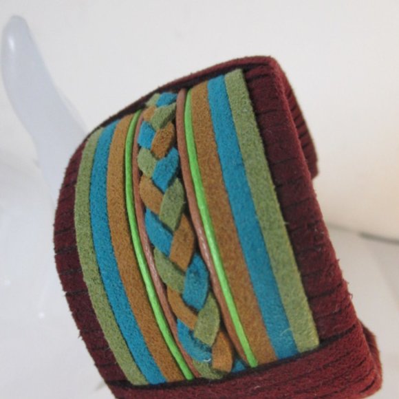 DANNIJO Cornelia Cuff Braided Suede Cuff Burgundy Orange Navy - Picture 8 of 10